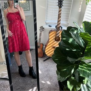 XS Red Button Down Midi Dress